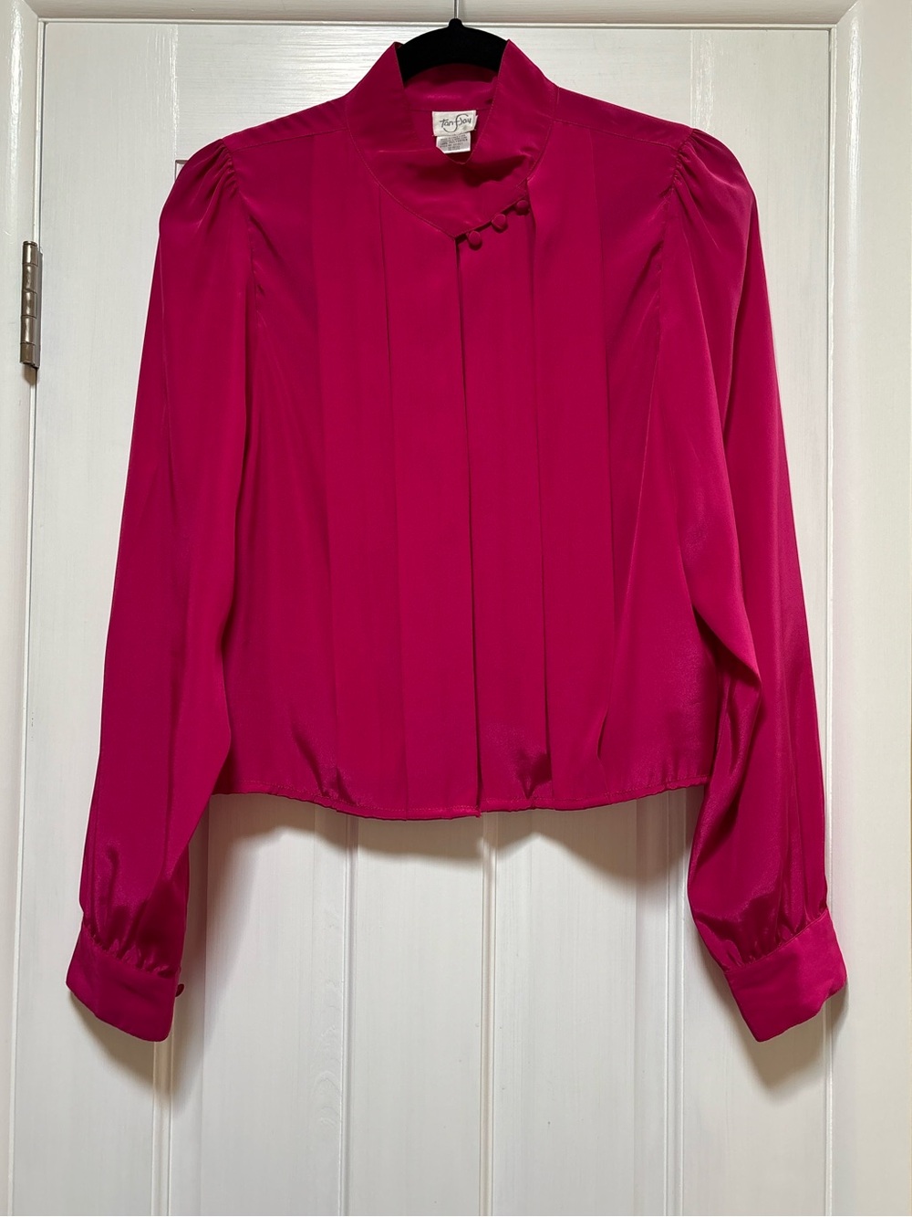 Vintage Fuchsia Button-Neck Blouse